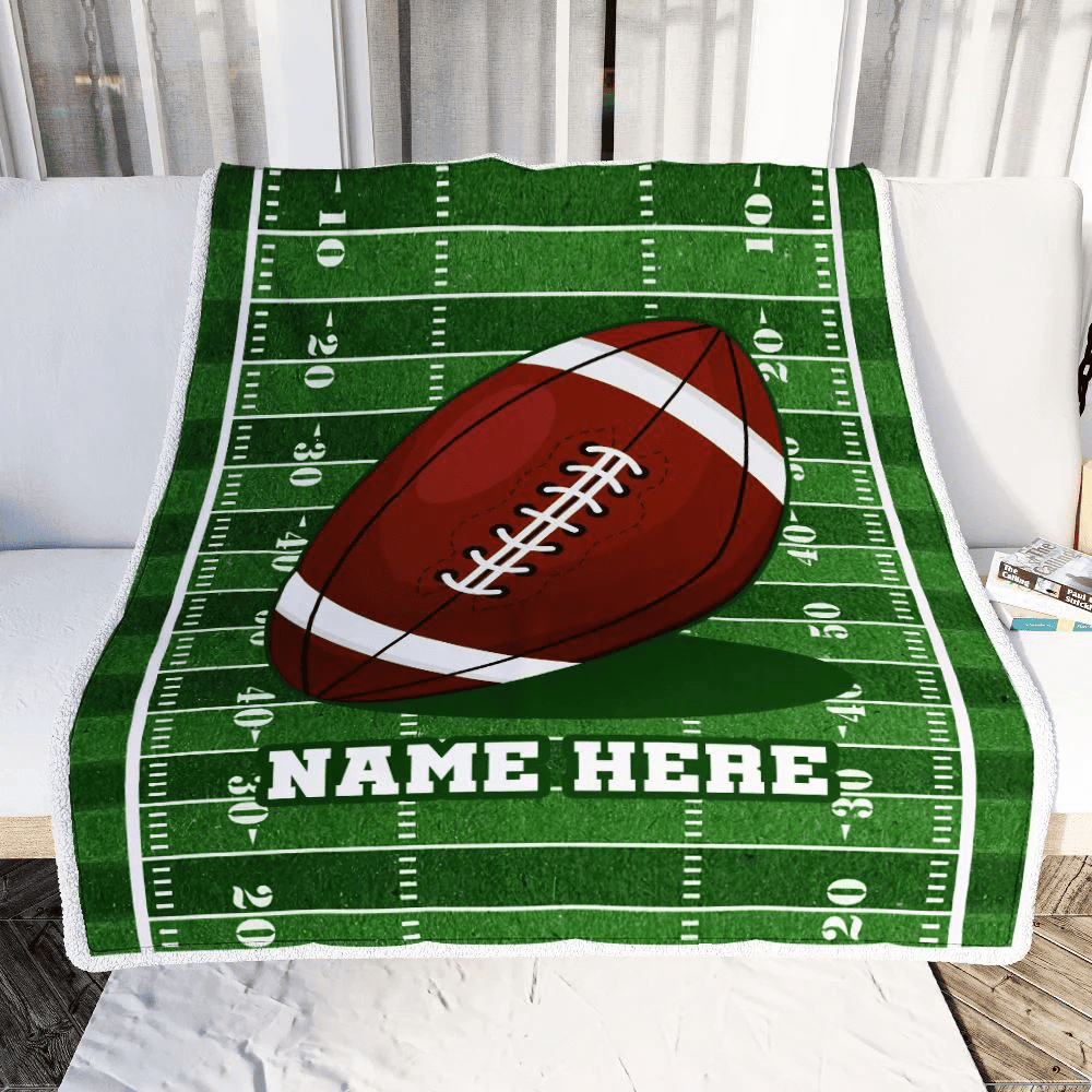 Personalized Football Blanket For Boy Girl American Football Field Custom Name Baby Men Women Birthday Christmas Customized Fleece Blanket