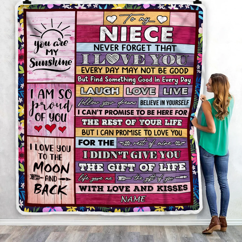 Personalized to My Niece Blanket from Aunt Uncle Titi Wood Laugh Love Live Believe Niece Birthday Thanksgiving Christmas Customized Fleece Blanket
