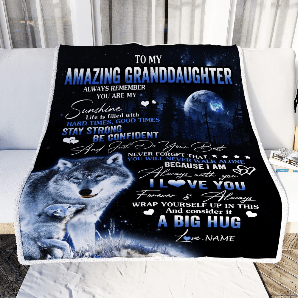 Personalized To My Amazing Granddaughter Wolf Blanket From Grandma Nana Moon Wolf Granddaughter Birthday Graduation Christmas Customized Fleece Throw Blanket