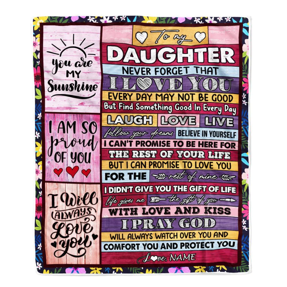 Personalized To My Daughter Blanket From Mom Dad Wood You Are My Sunshine I Love You Daughter Birthday Graduation Christmas Customized Bed Fleece Throw Blanket