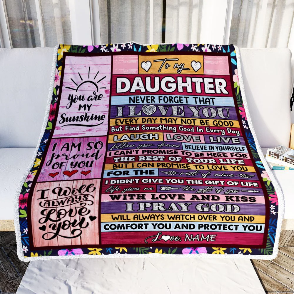 Personalized To My Daughter Blanket From Mom Dad Wood You Are My Sunshine I Love You Daughter Birthday Graduation Christmas Customized Bed Fleece Throw Blanket