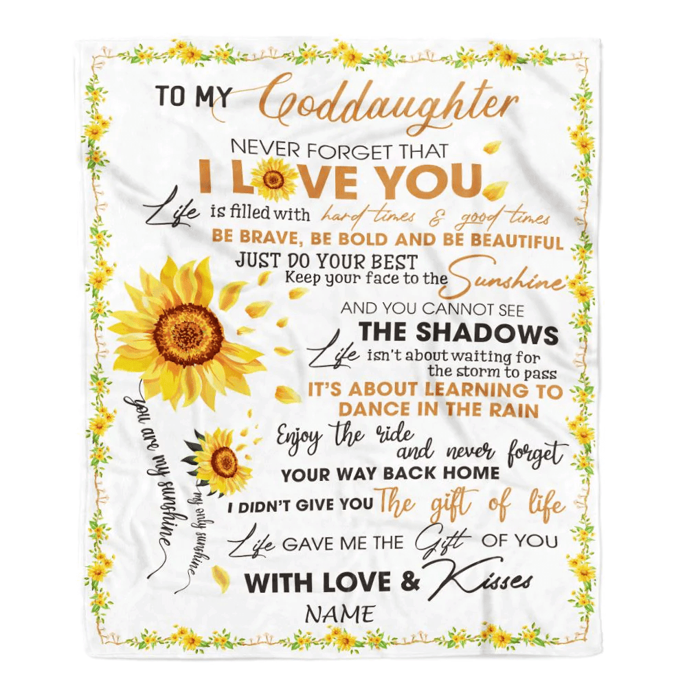 Personalized To My Goddaughter Blanket From Godmother Godfather I Love You White Sunflower Goddaughter Birthday Christmas Graduation Customized Fleece Blanket