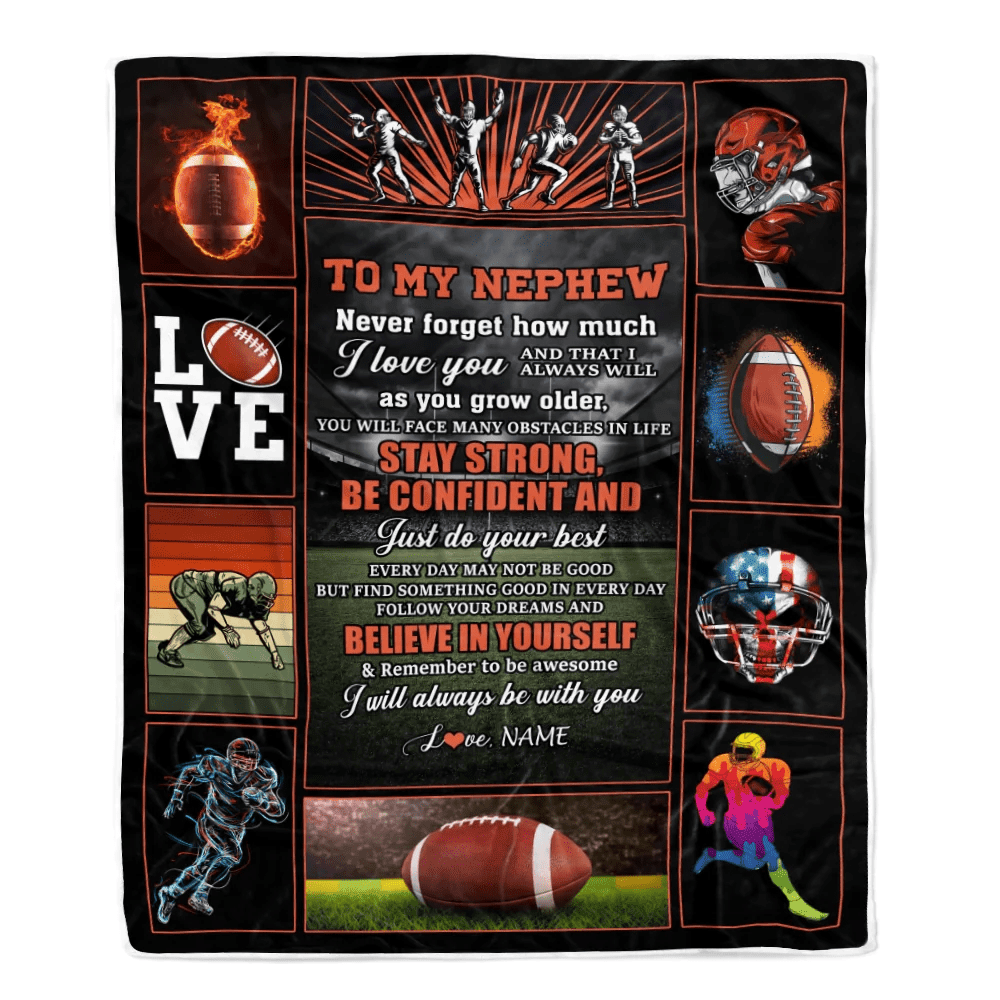 Personalized Football To My Nephew Blanket From Aunt Auntie Uncle Believe In Yourself Nephew Birthday Graduation Christmas Customized Fleece Throw Blanket