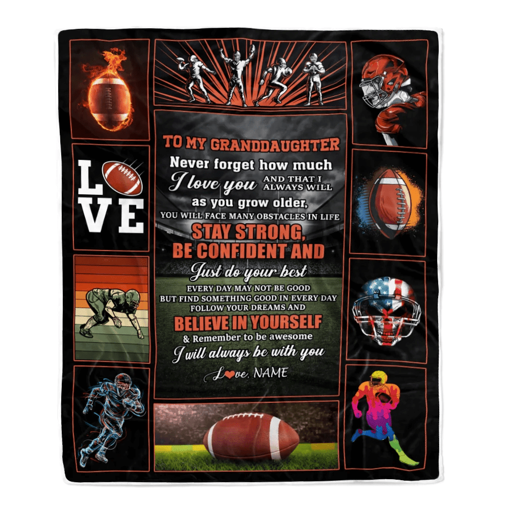 Personalized Football To My Granddaughter Blanket From Grandma Believe In Yourself Granddaughter Birthday Graduation Christmas Customized Fleece Throw Blanket