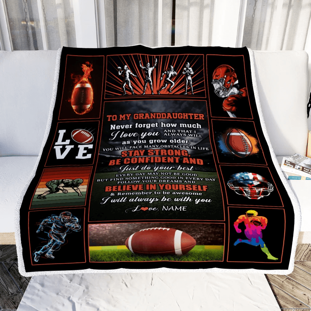 Personalized Football To My Granddaughter Blanket From Grandma Believe In Yourself Granddaughter Birthday Graduation Christmas Customized Fleece Throw Blanket