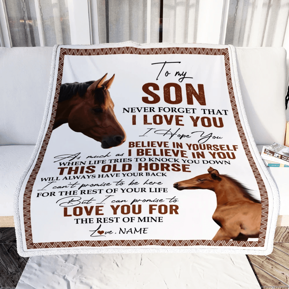 Personalized To My Son Blanket From Mom Dad This Old Horse Love You Son Birthday Graduation Christmas Customized Bed Fleece Throw Blanket