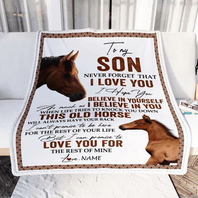 Personalized To My Son Blanket From Mom Dad This Old Horse Love You Son Birthday Graduation Christmas Customized Bed Fleece Throw Blanket