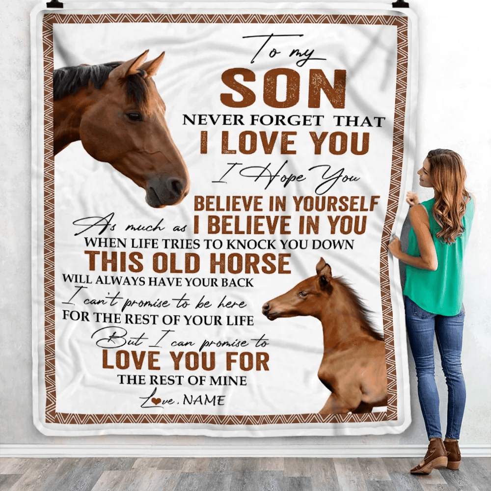 Personalized To My Son Blanket From Mom Dad This Old Horse Love You Son Birthday Graduation Christmas Customized Bed Fleece Throw Blanket