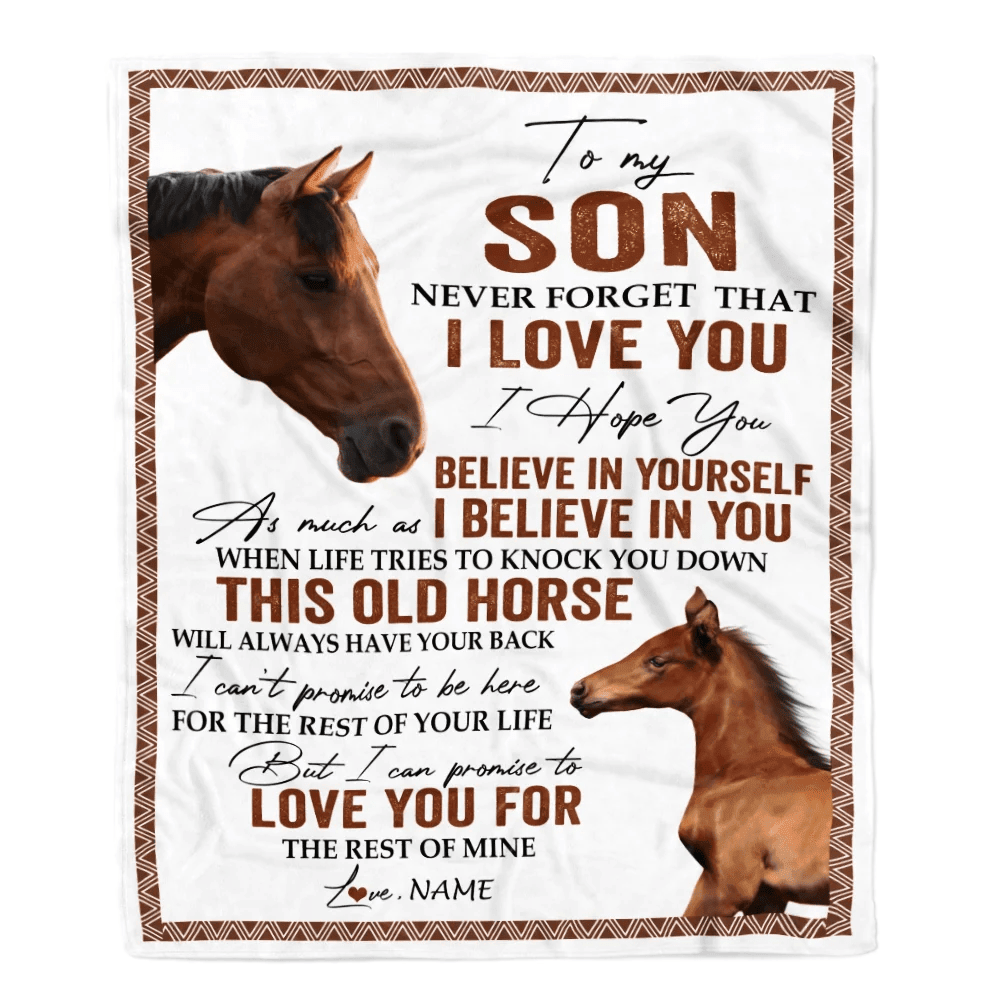 Personalized To My Son Blanket From Mom Dad This Old Horse Love You Son Birthday Graduation Christmas Customized Bed Fleece Throw Blanket