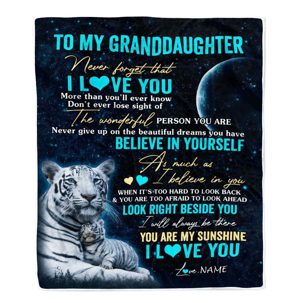 Personalized To My Granddaughter Blanket From Grandma Nana Never Forget I Love You White Tiger Granddaughter Birthday Graduation Christmas Fleece Blanket