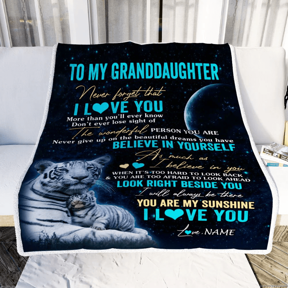 Personalized To My Granddaughter Blanket From Grandma Nana Never Forget I Love You White Tiger Granddaughter Birthday Graduation Christmas Fleece Blanket