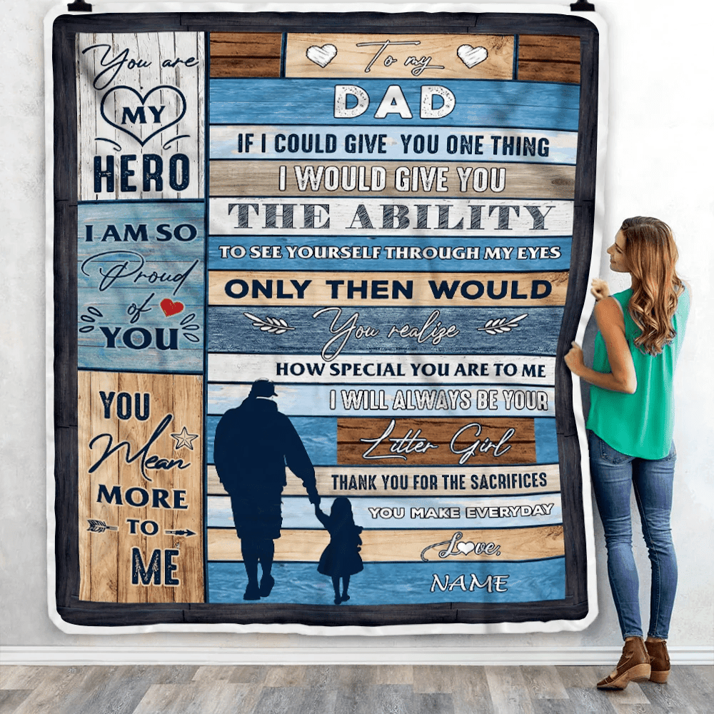 Personalized To My Dad Blanket From Daughter Wood I Am So Proud Of You Dad Birthday Fathers Day Thanksgiving Christmas Customized Bed Fleece Throw Blanket