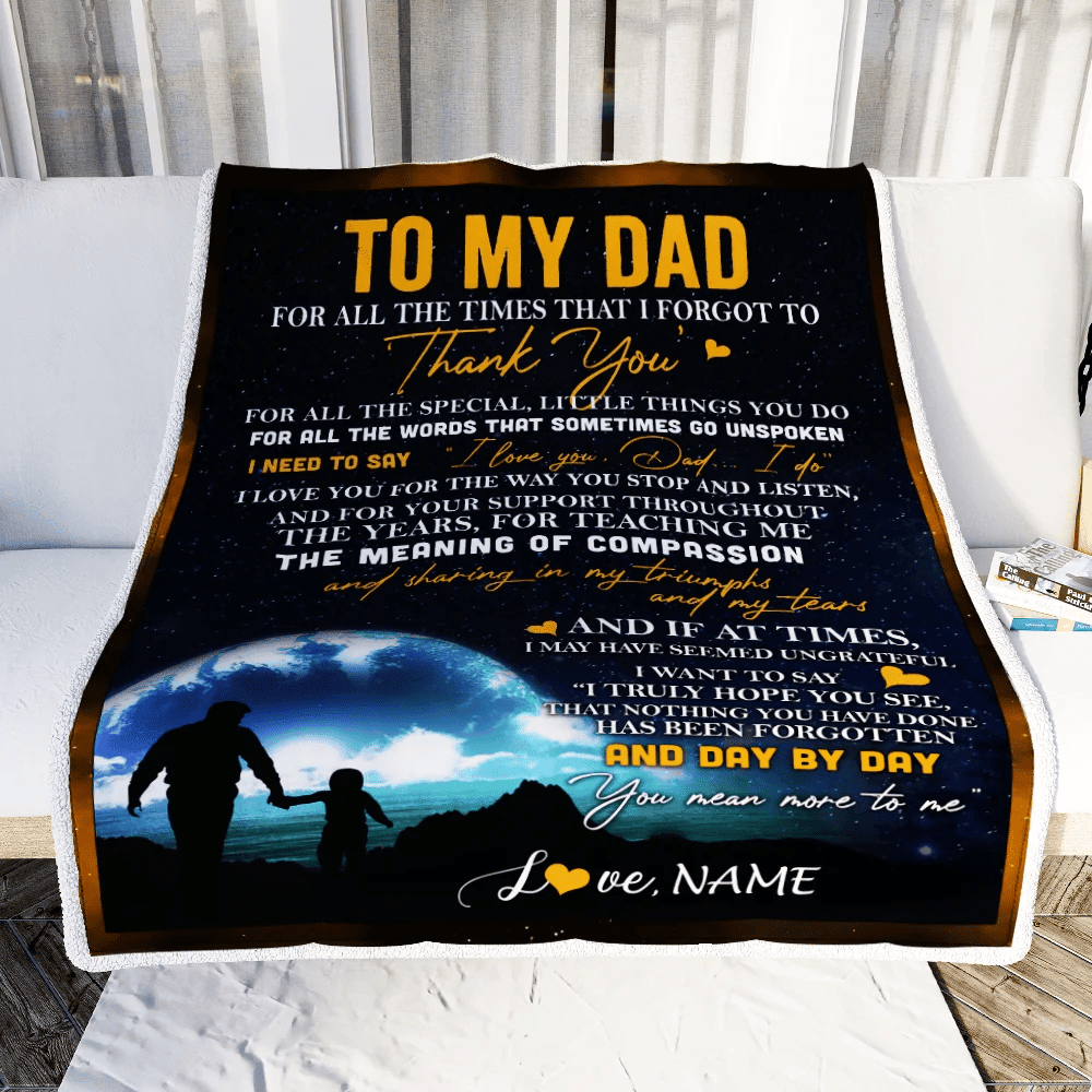 Personalized to My Dad Blanket from Daughter Son Thank You I Love You Dad Father's Day Birthday Thanksgiving Christmas Customized Fleece Blanket
