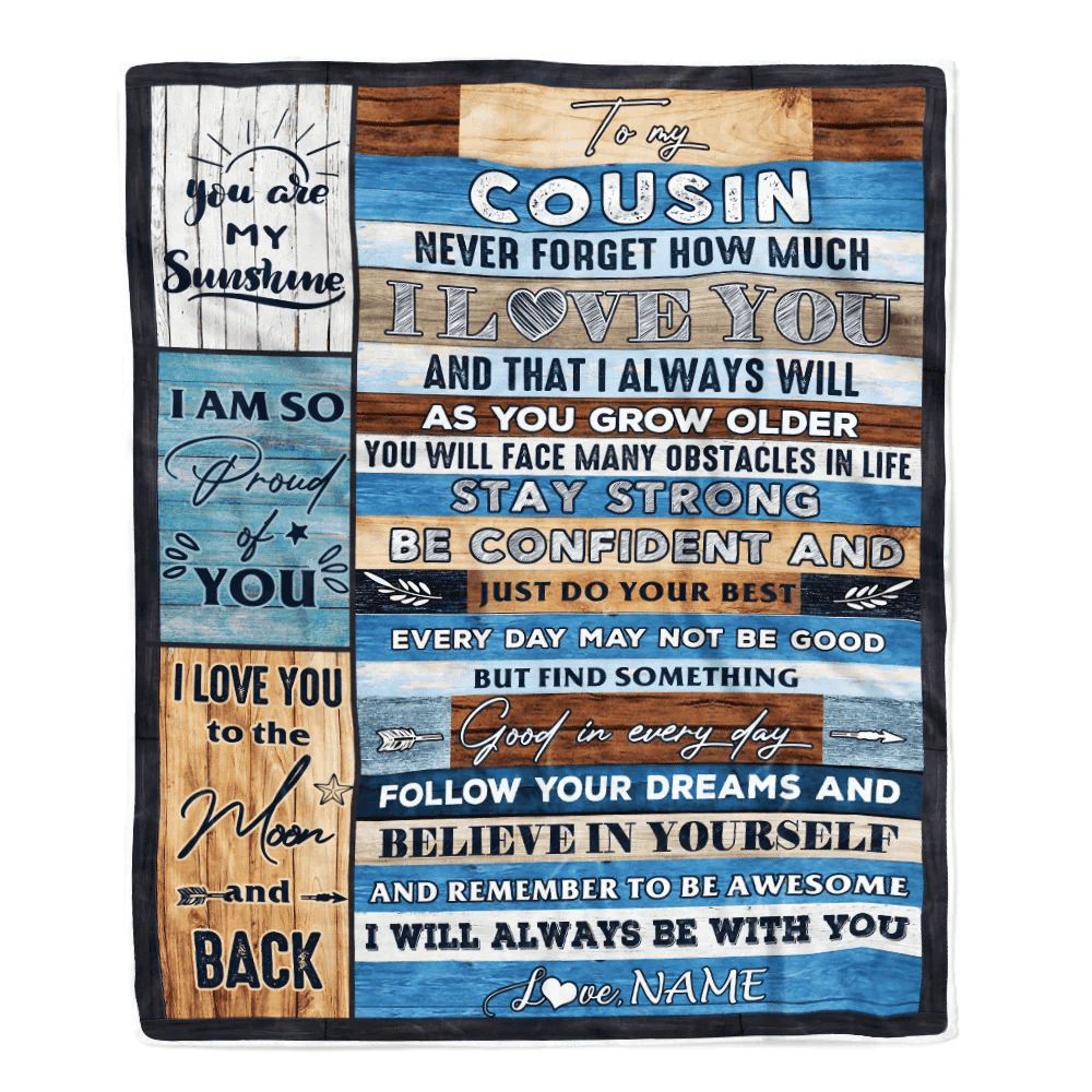 Personalized To My Cousin Blanket Proud Of You I Love You Wood Cousin Birthday Thanksgiving Christmas Customized Fleece Throw Blanket