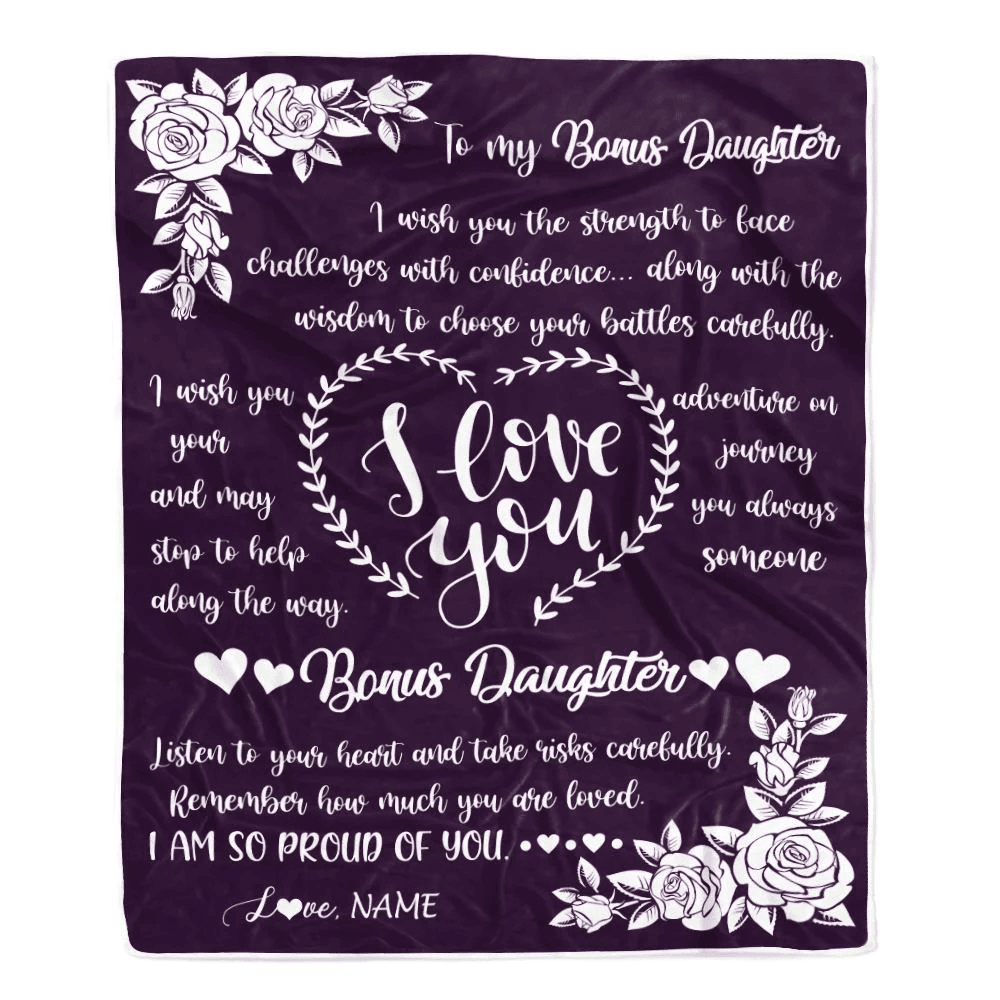 Personalized To My Bonus Daughter Blanket From Mom I Wish You The Strength StepDaughter Birthday Graduation Christmas Customized Bed Fleece Blanket