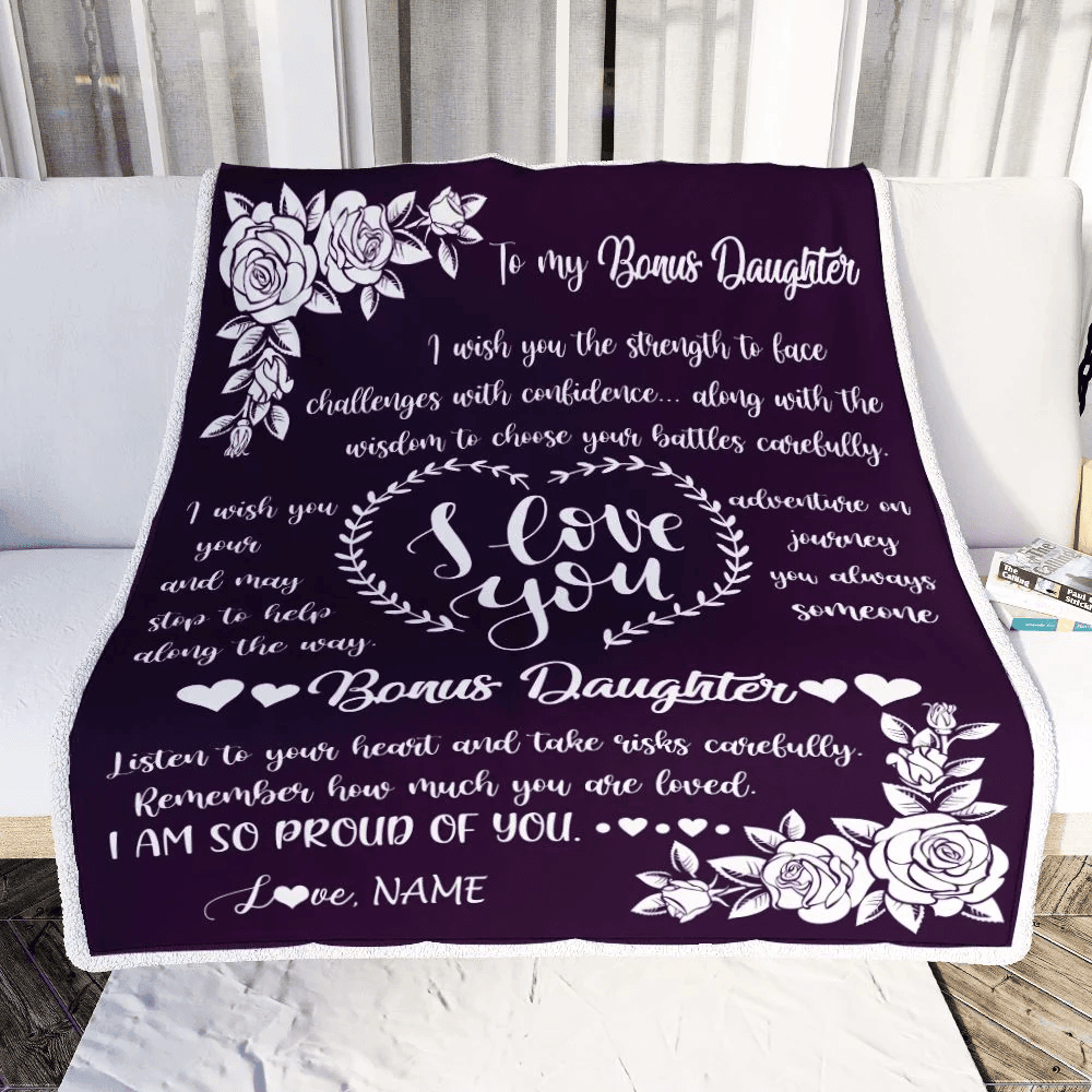 Personalized To My Bonus Daughter Blanket From Mom I Wish You The Strength StepDaughter Birthday Graduation Christmas Customized Bed Fleece Blanket