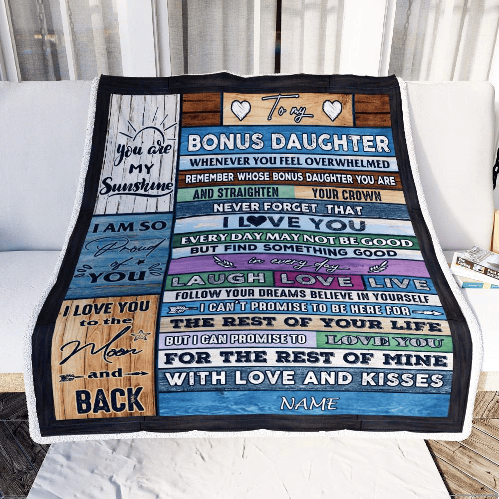 Personalized To My Bonus Daughter Blanket From Mom Wood Whenever You Feel Overwhelmed Stepdaughter Birthday Graduation Christmas Customized Fleece Blanket