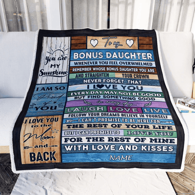 Personalized To My Bonus Daughter Blanket From Mom Wood Whenever You Feel Overwhelmed Stepdaughter Birthday Graduation Christmas Customized Fleece Blanket