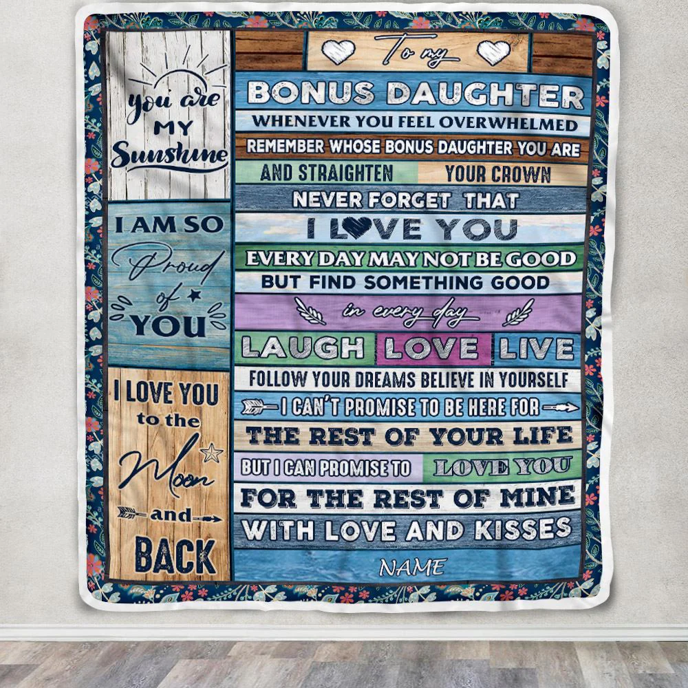 Personalized To My Bonus Daughter Blanket From Mom Wood Whenever You Feel Overwhelmed Stepdaughter Birthday Graduation Christmas Customized Fleece Blanket