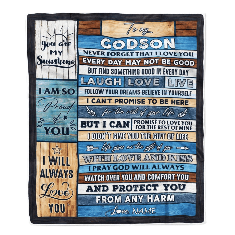 Personalized To My Godson Blanket From Godmother Wood You Are My Sunshine I Love You Godson Birthday Graduation Christmas Customized Bed Fleece Throw Blanket