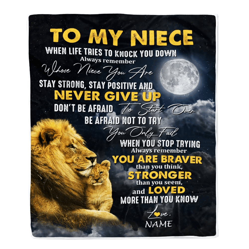 Personalized To My Niece Blanket From Uncle Aunt Lion Never Give Up Niece Birthday Graduation Christmas Customized Fleece Throw Blanket