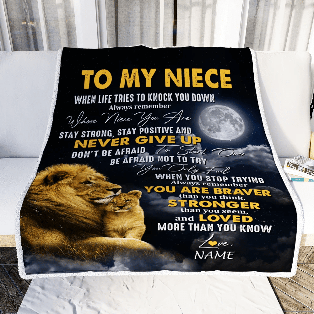 Personalized To My Niece Blanket From Uncle Aunt Lion Never Give Up Niece Birthday Graduation Christmas Customized Fleece Throw Blanket