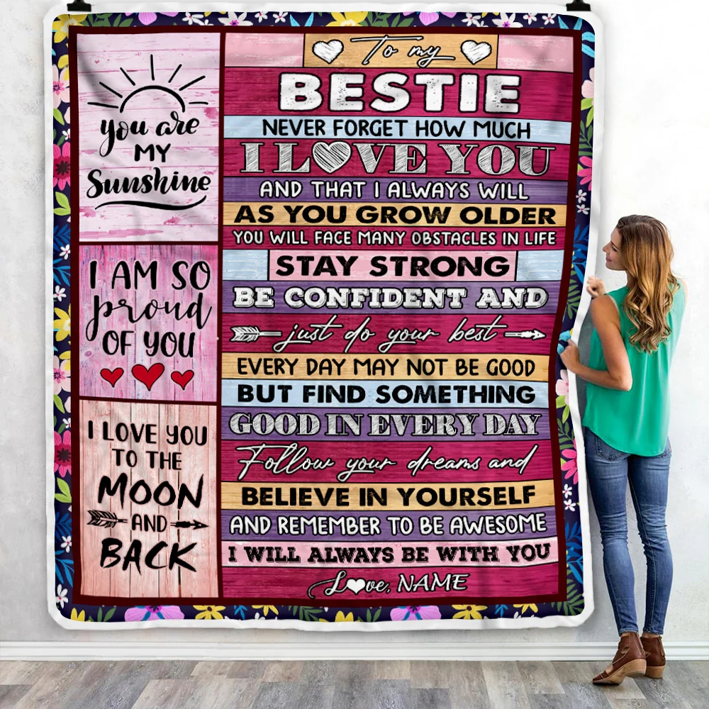 Personalized To My Bestie Blanket From Friend Friendship Proud Of You I Love You Wood Bestie Birthday Thanksgiving Christmas Customized Fleece Throw Blanket