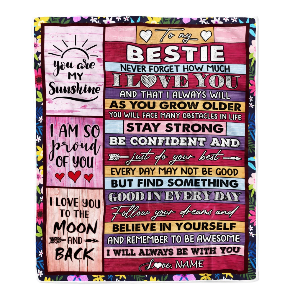 Personalized To My Bestie Blanket From Friend Friendship Proud Of You I Love You Wood Bestie Birthday Thanksgiving Christmas Customized Fleece Throw Blanket