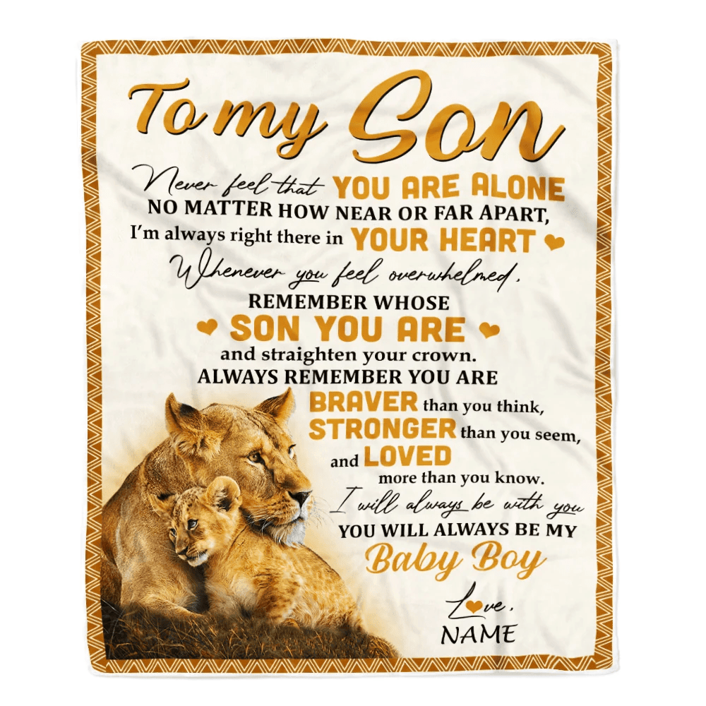 Personalized to My Son Blanket from Mom Lion Never Feel That You are Alone Great Son Birthday Graduation Christmas Gift Bed Quilt Fleece Throw Blanket