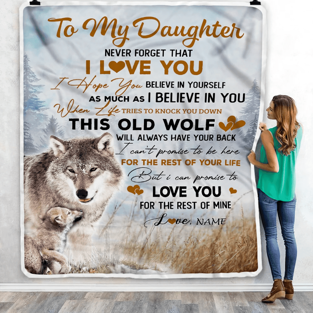 Personalized To My Daughter Blanket From Mom Dad Never Forget That I Love You Wolf Daughter Birthday Graduation Christmas Customized Bed Fleece Throw Blanket