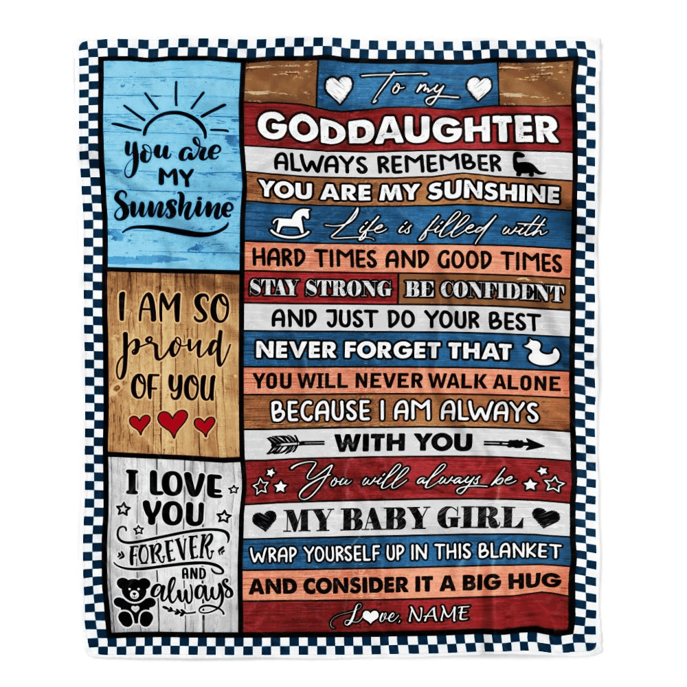 Personalized To My Goddaughter Blanket From Godmother Godfather Wood It A Big Hug Goddaughter Birthday Graduation Christmas Customized Bed Fleece Throw Blanket