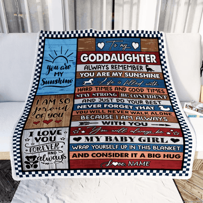 Personalized To My Goddaughter Blanket From Godmother Godfather Wood It A Big Hug Goddaughter Birthday Graduation Christmas Customized Bed Fleece Throw Blanket