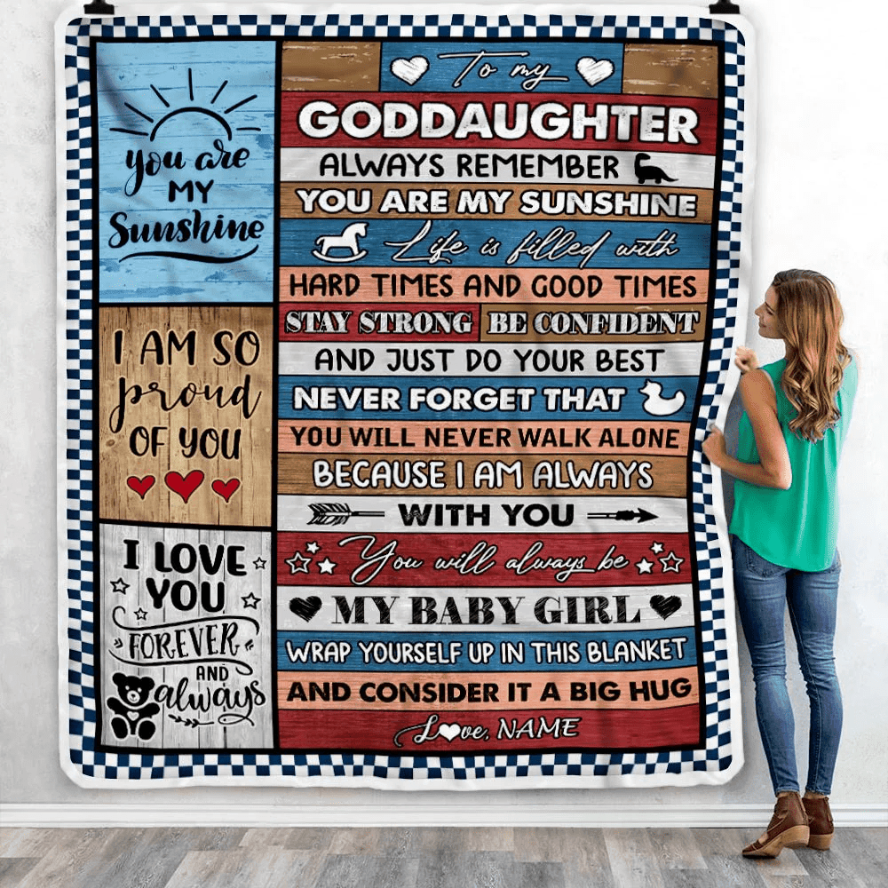 Personalized To My Goddaughter Blanket From Godmother Godfather Wood It A Big Hug Goddaughter Birthday Graduation Christmas Customized Bed Fleece Throw Blanket