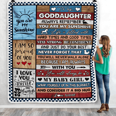 Personalized To My Goddaughter Blanket From Godmother Godfather Wood It A Big Hug Goddaughter Birthday Graduation Christmas Customized Bed Fleece Throw Blanket