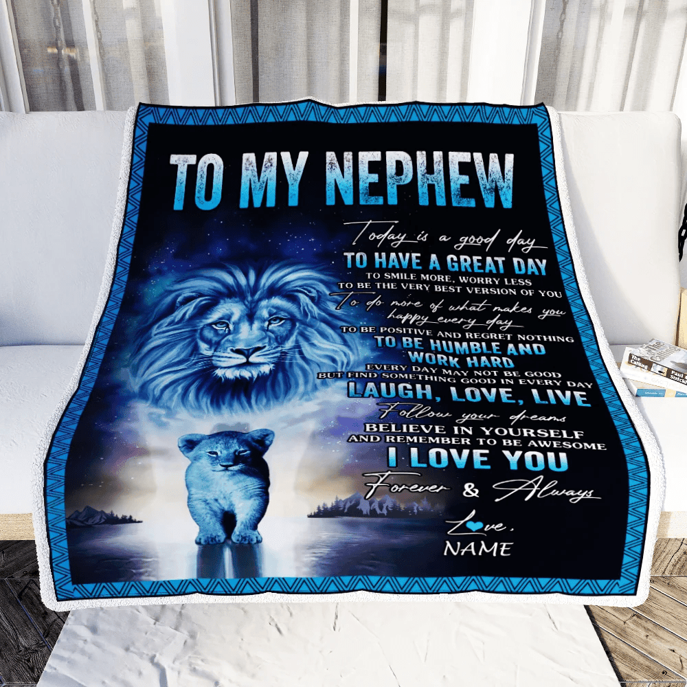 Personalized To My Nephew Lion Blanket From Uncle Every Day Laugh Love Live Nephew Birthday Graduation Christmas Customized Bed Fleece Throw Blanket