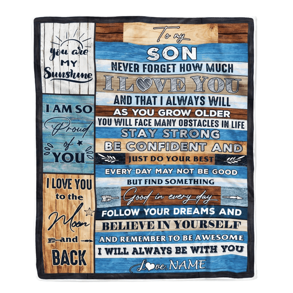 Personalized To My Son Blanket From Mom And Dad Proud Of You I Love You Wood Son Birthday Thanksgiving Christmas Customized Fleece Throw Blanket