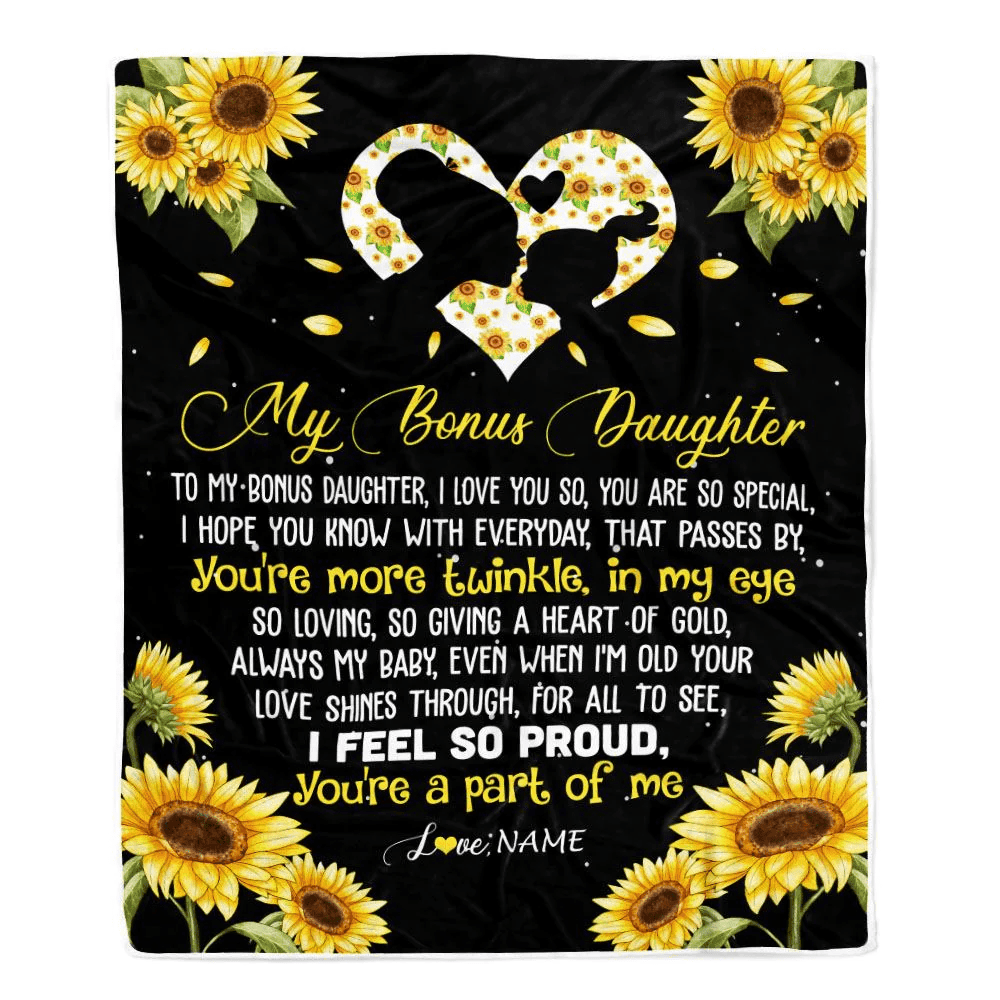 Personalized To My Bonus Daughter Blanket From Mom Sunflower I Love You So Special Stepdaughter Birthday Graduation Christmas Customized Fleece Throw Blanket
