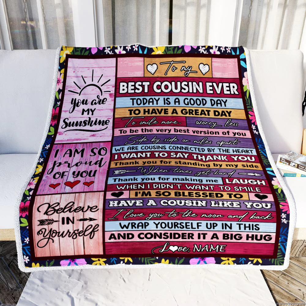 Personalized To My Best Cousin Ever Blanket for Women Wood Today Is A Good Day Cousin Birthday Graduation Christmas Customized Bed Fleece Throw Blanket