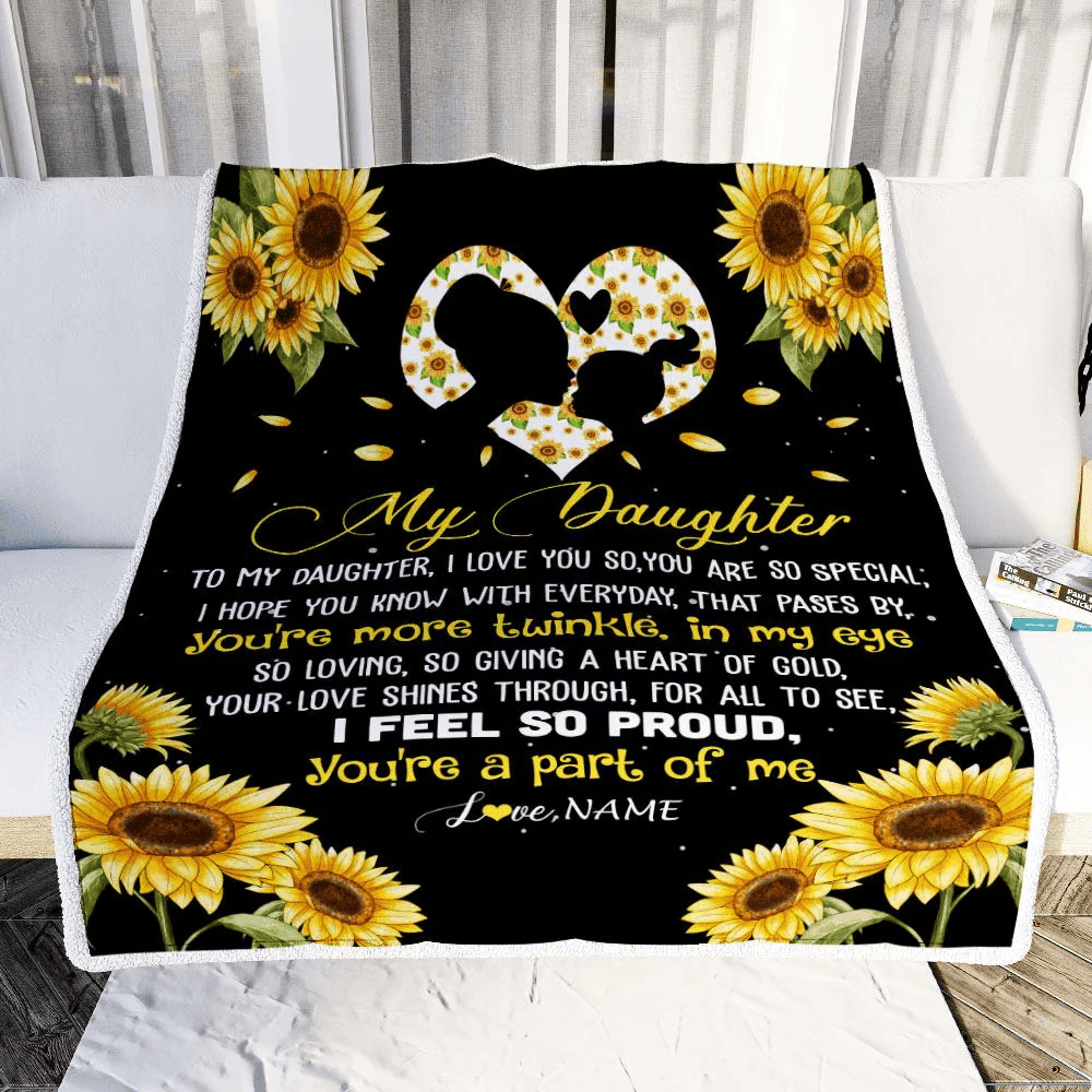 Personalized To My Daughter Blanket From Mom Dad Sunflower I Love You So Special Daughter Birthday Graduation Christmas Customized Bed Fleece Throw Blanket