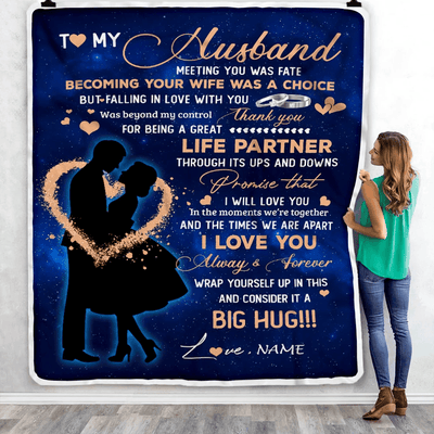 Personalized To My Husband Blanket From Wife Thank you It A Big Hug Husband Anniversary Wedding Day Valentines Day Christmas Fleece Throw Blanket