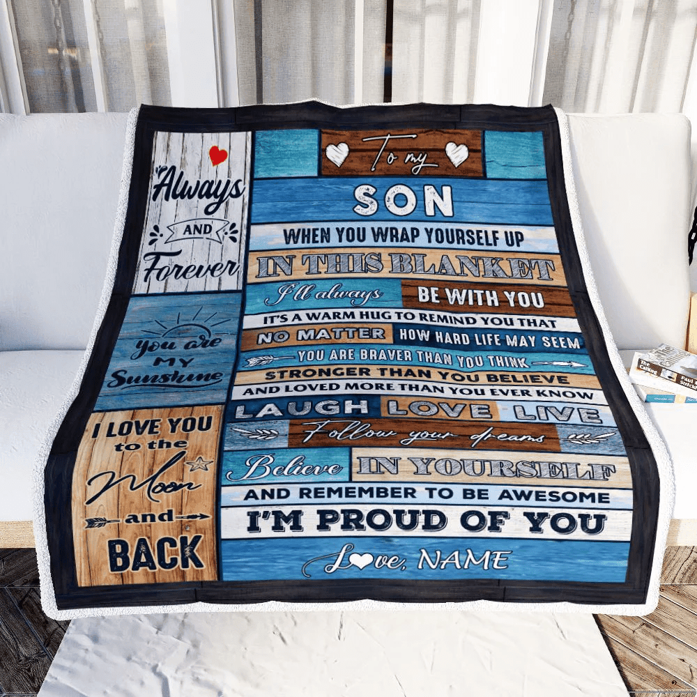 Personalized To My Son Blanket From Mom Dad Believe in Yourself Wood Son Birthday Graduation Christmas Customized Bed Quilt Fleece Throw Blanket