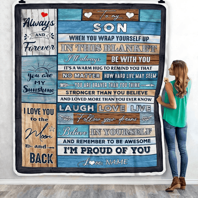 Personalized To My Son Blanket From Mom Dad Believe in Yourself Wood Son Birthday Graduation Christmas Customized Bed Quilt Fleece Throw Blanket