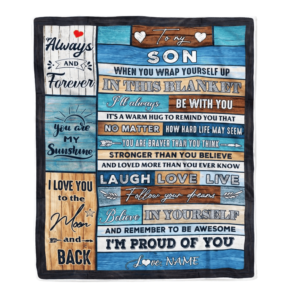 Personalized To My Son Blanket From Mom Dad Believe in Yourself Wood Son Birthday Graduation Christmas Customized Bed Quilt Fleece Throw Blanket