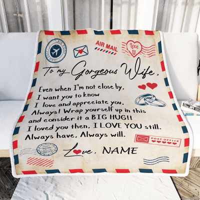 Personalized My Gorgeous Wife Blanket from Husband Letter Air Mail Wedding Anniversary Birthday Christmas Customized Fleece Blanket