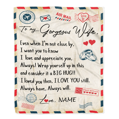 Personalized My Gorgeous Wife Blanket from Husband Letter Air Mail Wedding Anniversary Birthday Christmas Customized Fleece Blanket