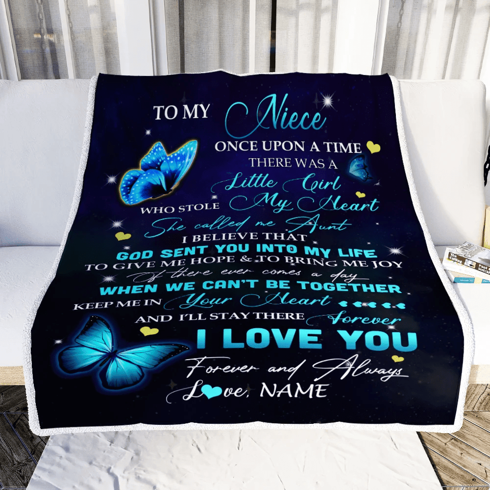 Personalized To My Niece From Aunt Blanket Once Upon A Time Butterfly Niece Birthday Graduation Thanksgiving Christmas Gift Bed Quilt Fleece Throw Blanket