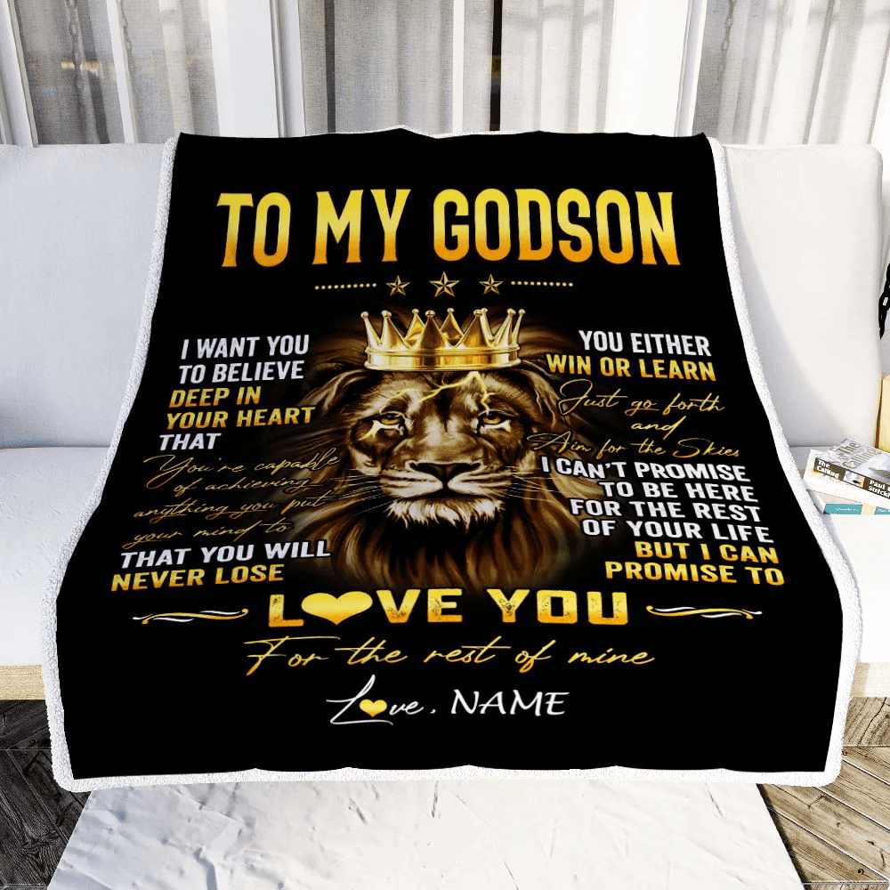 Personalized To My Godson Blanket From Aunt Uncle Godmother You Will Never Lose Lion Godson Birthday Graduation Christmas Customized Fleece Throw Blanket