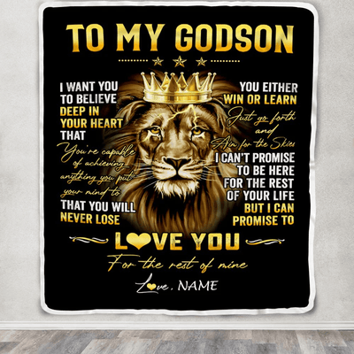Personalized To My Godson Blanket From Aunt Uncle Godmother You Will Never Lose Lion Godson Birthday Graduation Christmas Customized Fleece Throw Blanket
