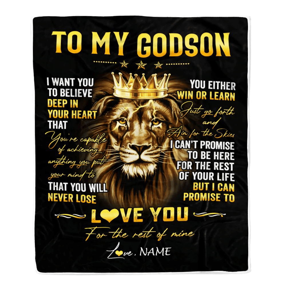 Personalized To My Godson Blanket From Aunt Uncle Godmother You Will Never Lose Lion Godson Birthday Graduation Christmas Customized Fleece Throw Blanket