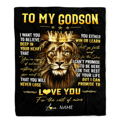 Personalized To My Godson Blanket From Aunt Uncle Godmother You Will Never Lose Lion Godson Birthday Graduation Christmas Customized Fleece Throw Blanket